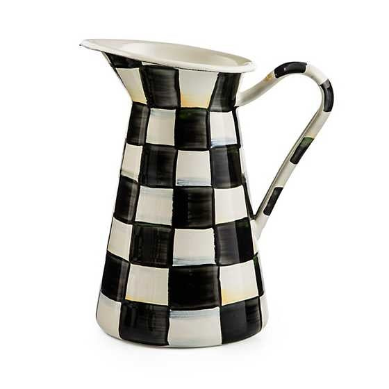 Medium Courtly Check enamel pitcher with Royal Check hand-painted pattern on heavy-gauge steel.