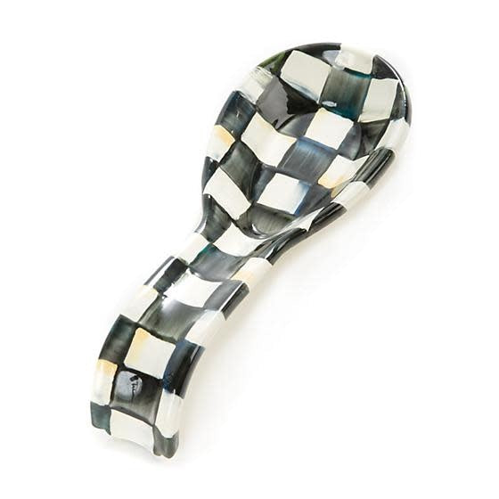 Hand-glazed steel spoon rest with Courtly Check floral enamel pattern.