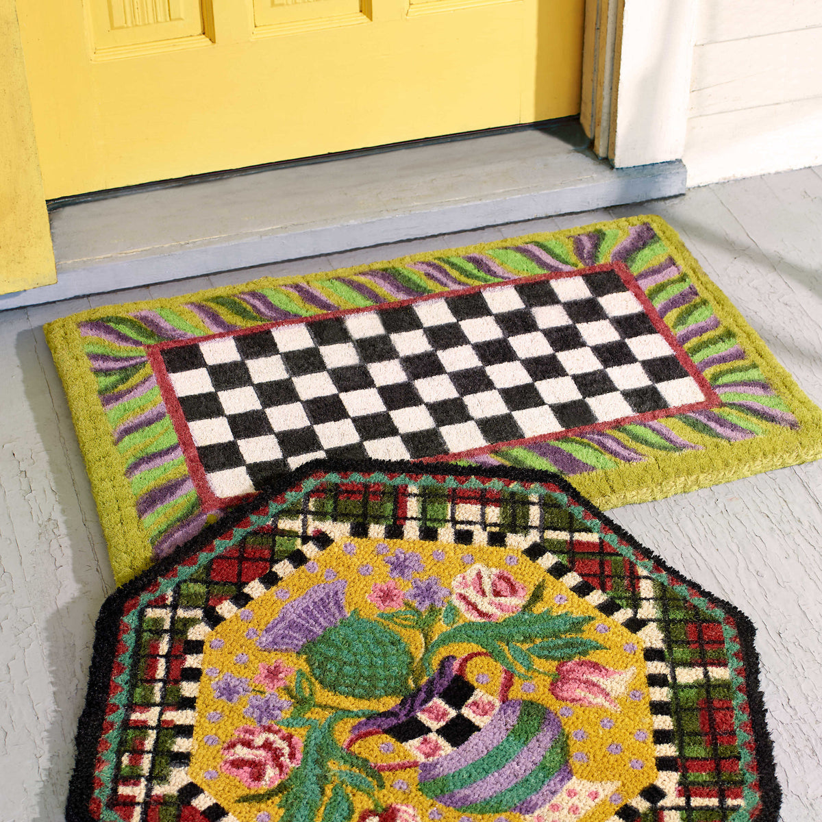 Rectangular Courtly Check entrance mat made from natural coir fibers with a checkered pattern in neutral tones.