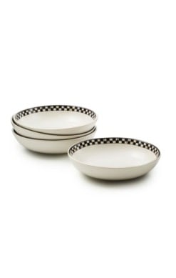 Courtly Check stoneware pasta bowl with blue checkered pattern