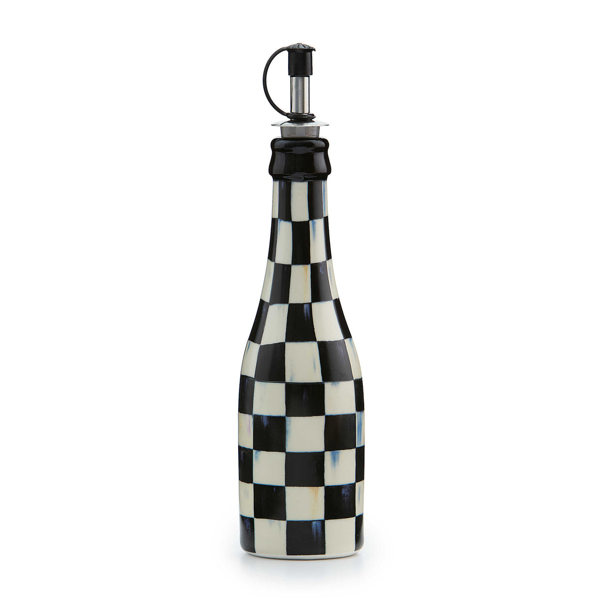 Ceramic Courtly Check oil cruet with stainless steel nozzle