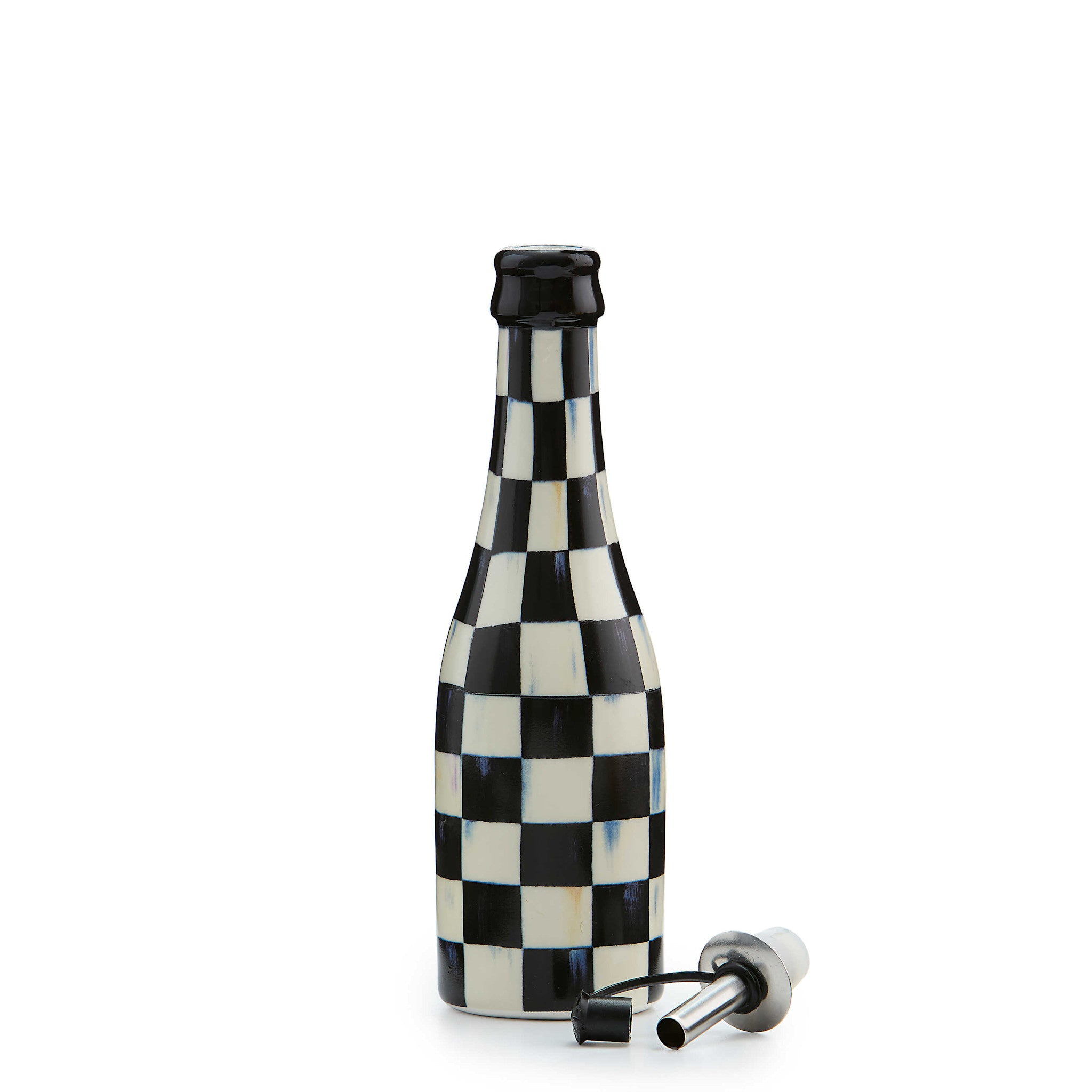 Ceramic Courtly Check farmhouse oil cruet with stainless steel nozzle