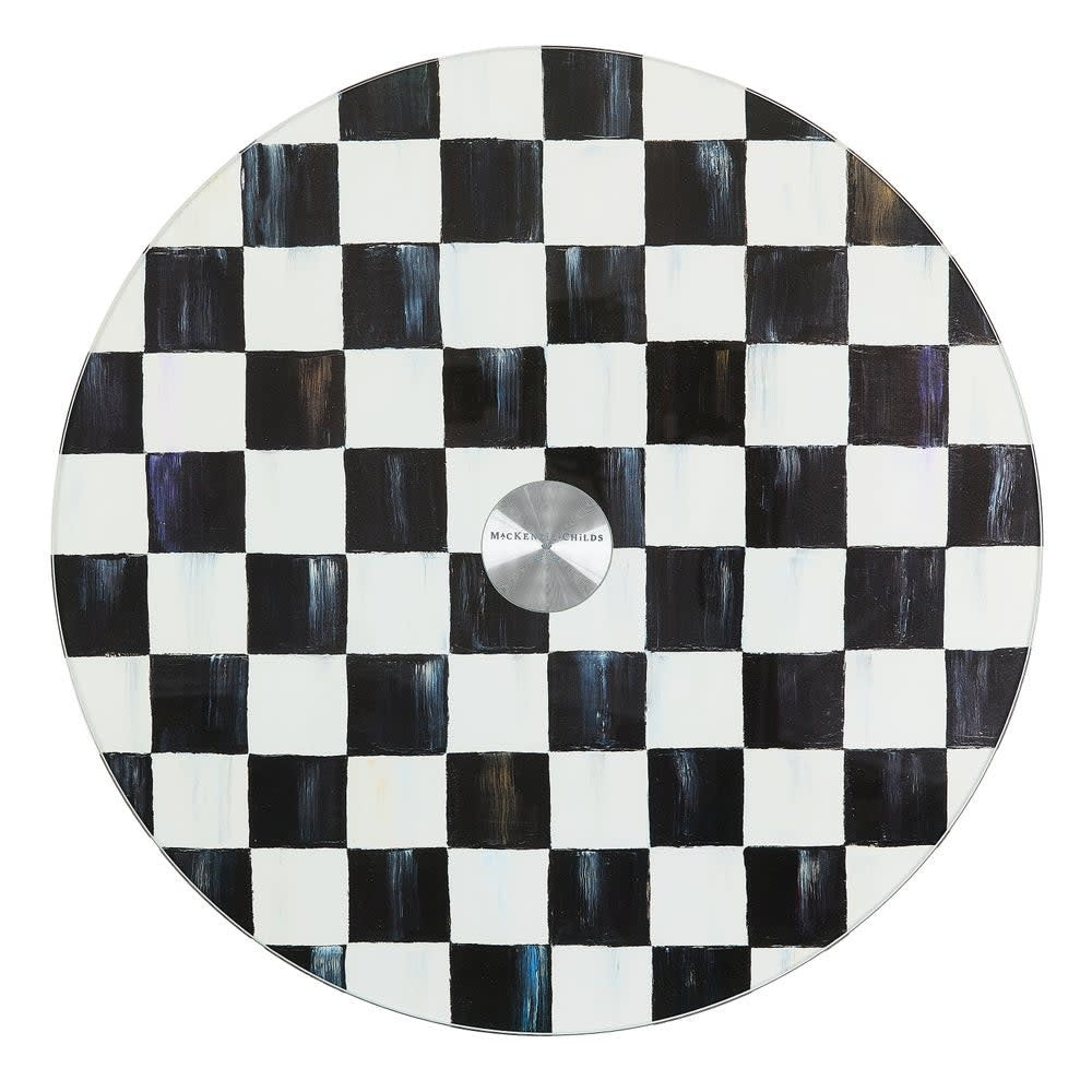 Courtly Check glass lazy susan with a checkered pattern in tempered material.