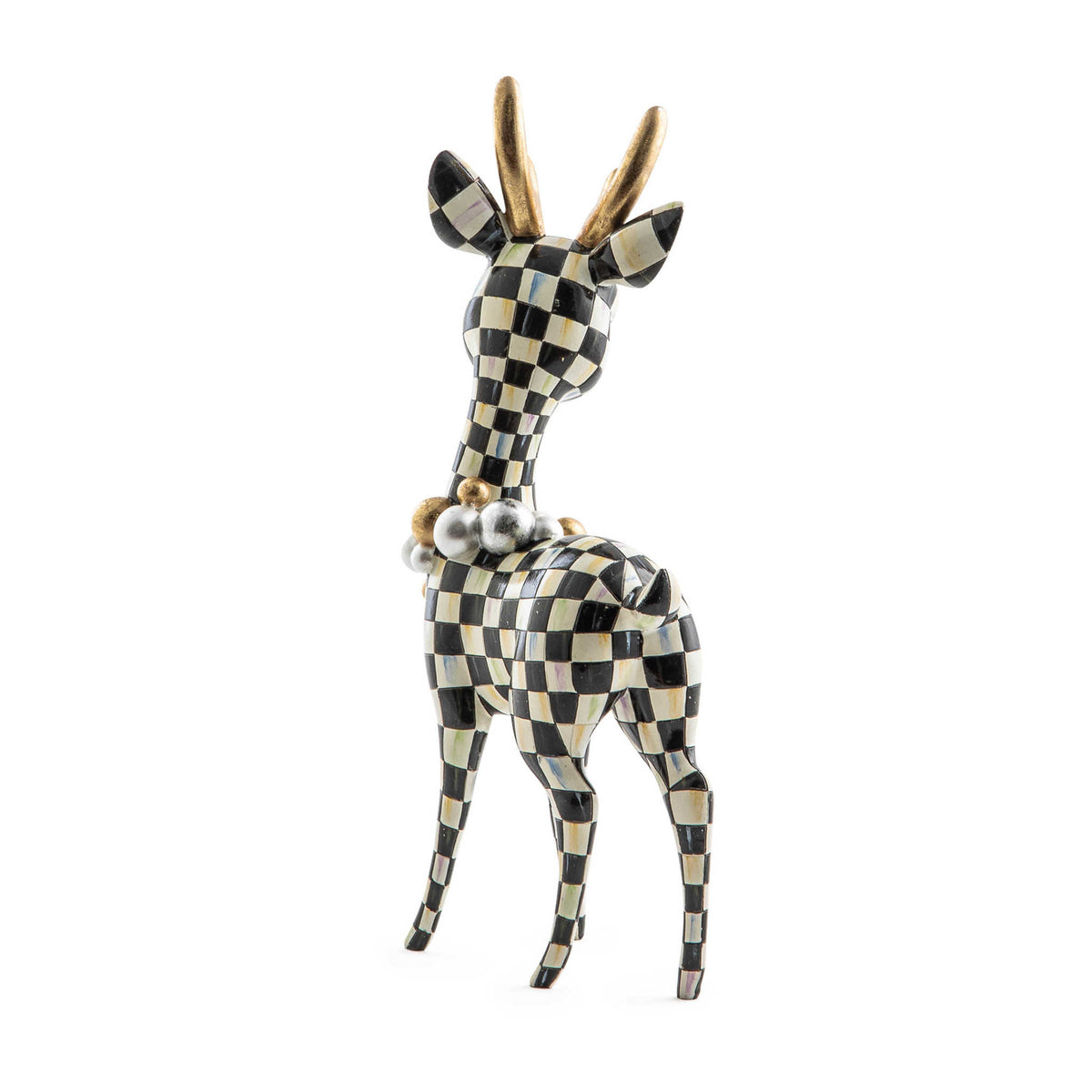 Gold resin Courtly Check deary deer figurine with a checkered pattern.