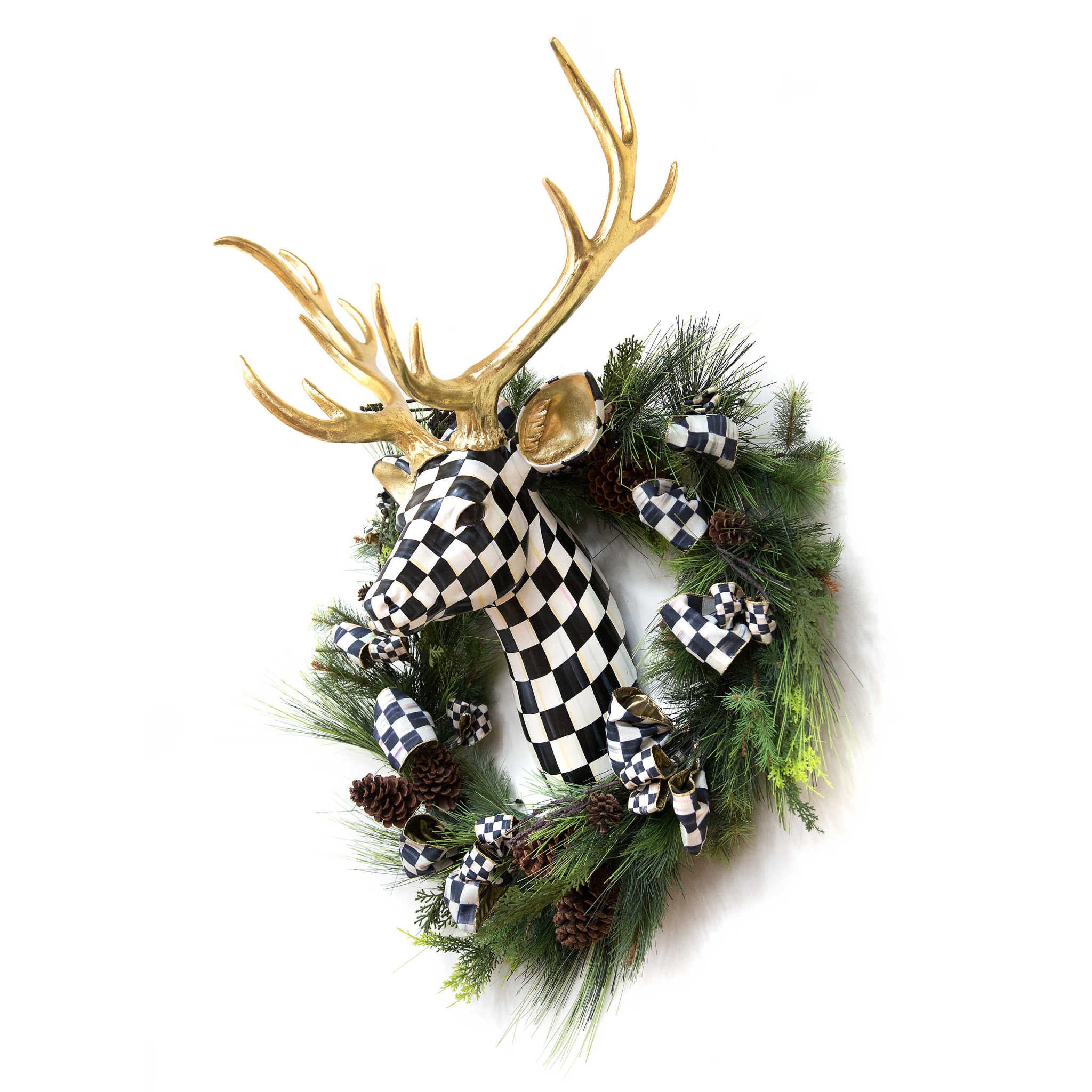 L.G.B. DEERレザー フリンジビスチェ FREE ブラック 牙装飾 希少 Courtly Check Large Deer Wall-Mounted Stag with Golden Antlers