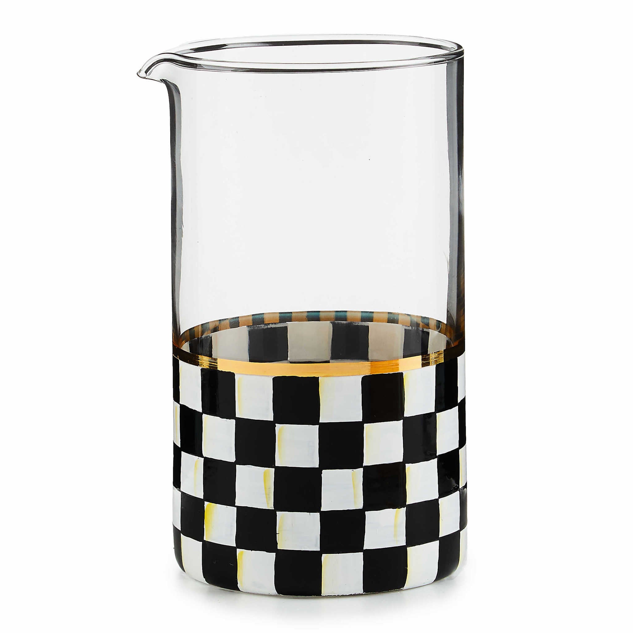 Hand-painted Courtly Check mixing glass with gold lustre embellishment