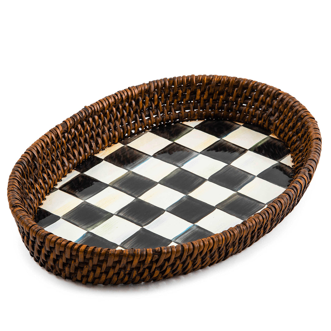 Courtly Check Rattan & Enamel Serving Tray