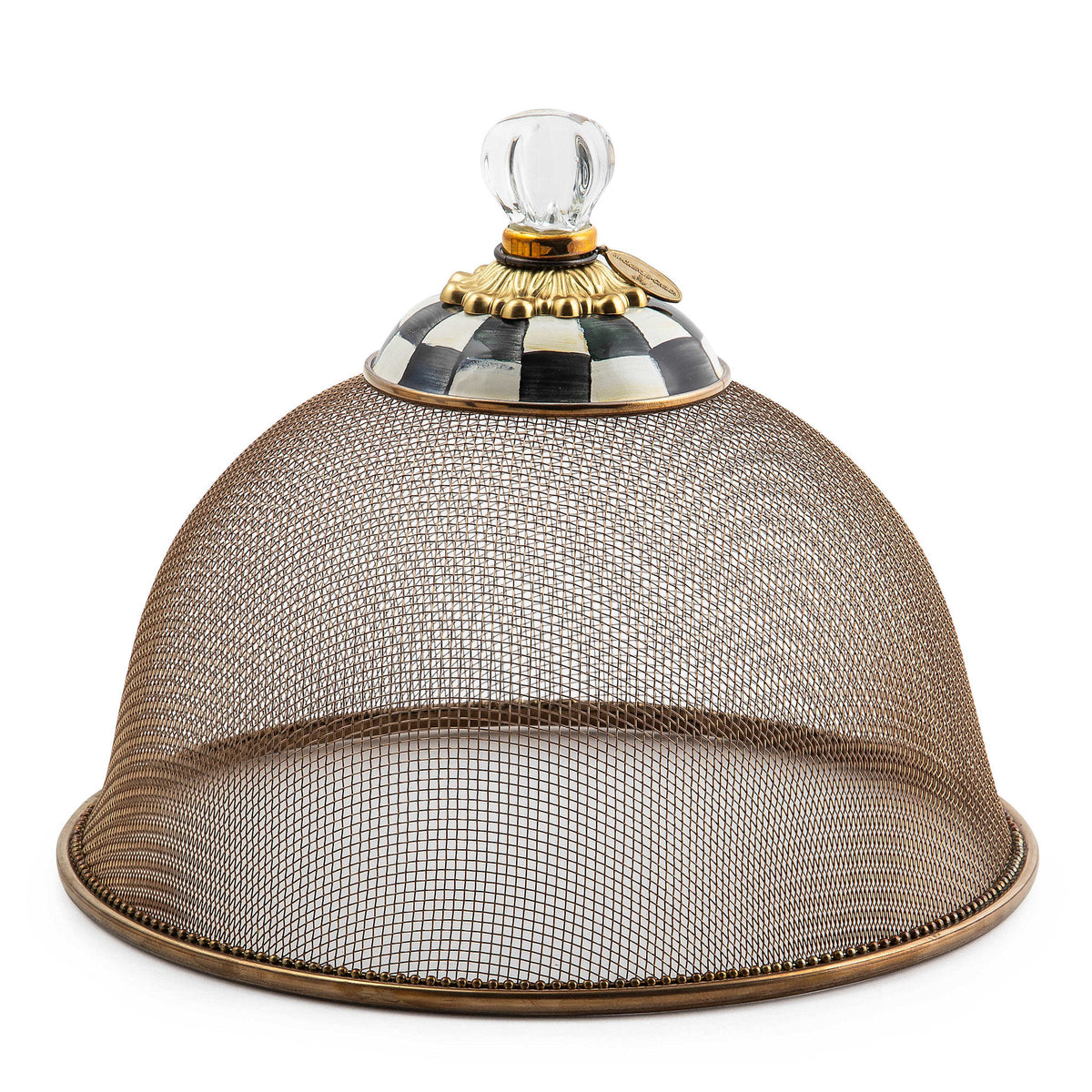 Small Courtly Check mesh dome in bronzed stainless steel with hand-painted pattern and brass accents