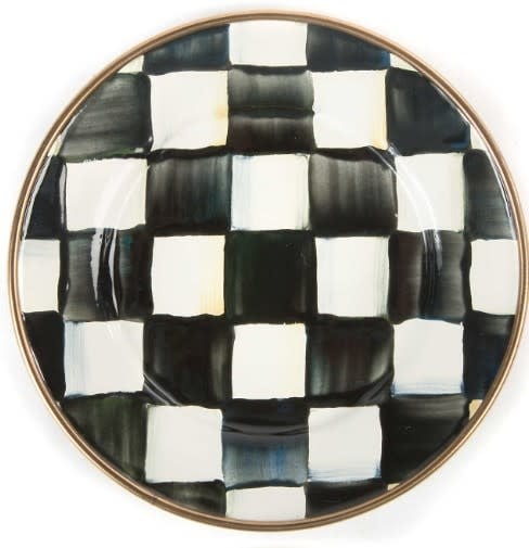 Hand-glazed steel appetizer plate with Courtly Check pattern and bronzed stainless rim