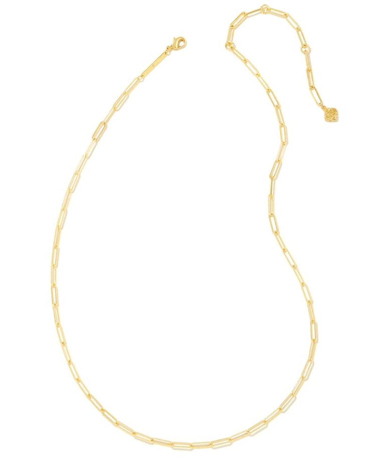 Gold metal paperclip link necklace with lobster clasp on an 18-inch chain.
