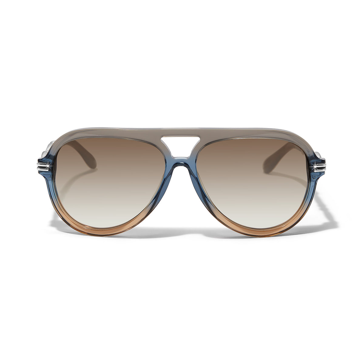 Interlok Twist Aviator Sunglasses with blue and tan gradient frames and brown gradient lenses.