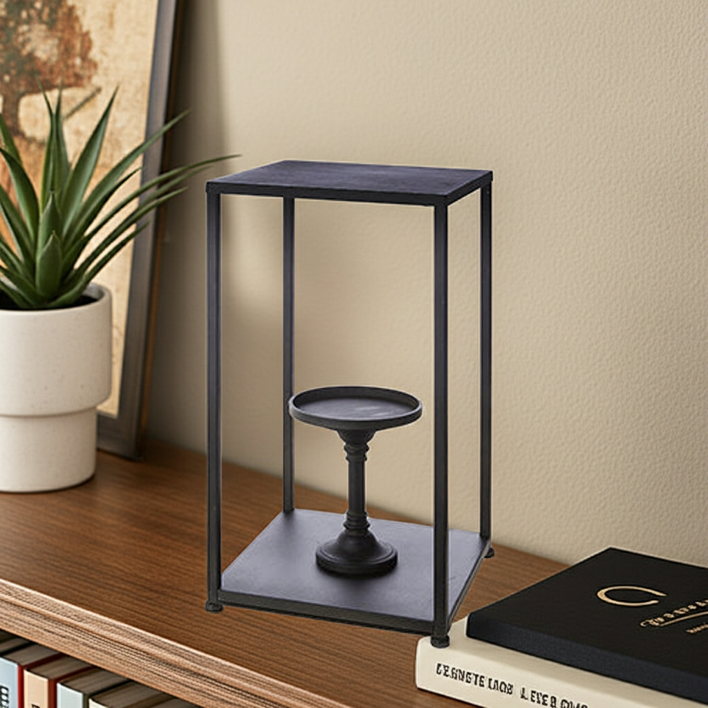 Buffet lamp with brushed brass iron frame, crystal base, off-white linen drum shade