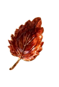 Autumn Allure Leaf Tray in a glossy reddish-brown enamel finish with metallic gold-toned accents.