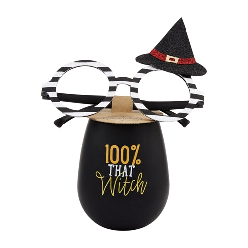 Set of Halloween-themed silicone wine glasses with a festive orange and black pattern.