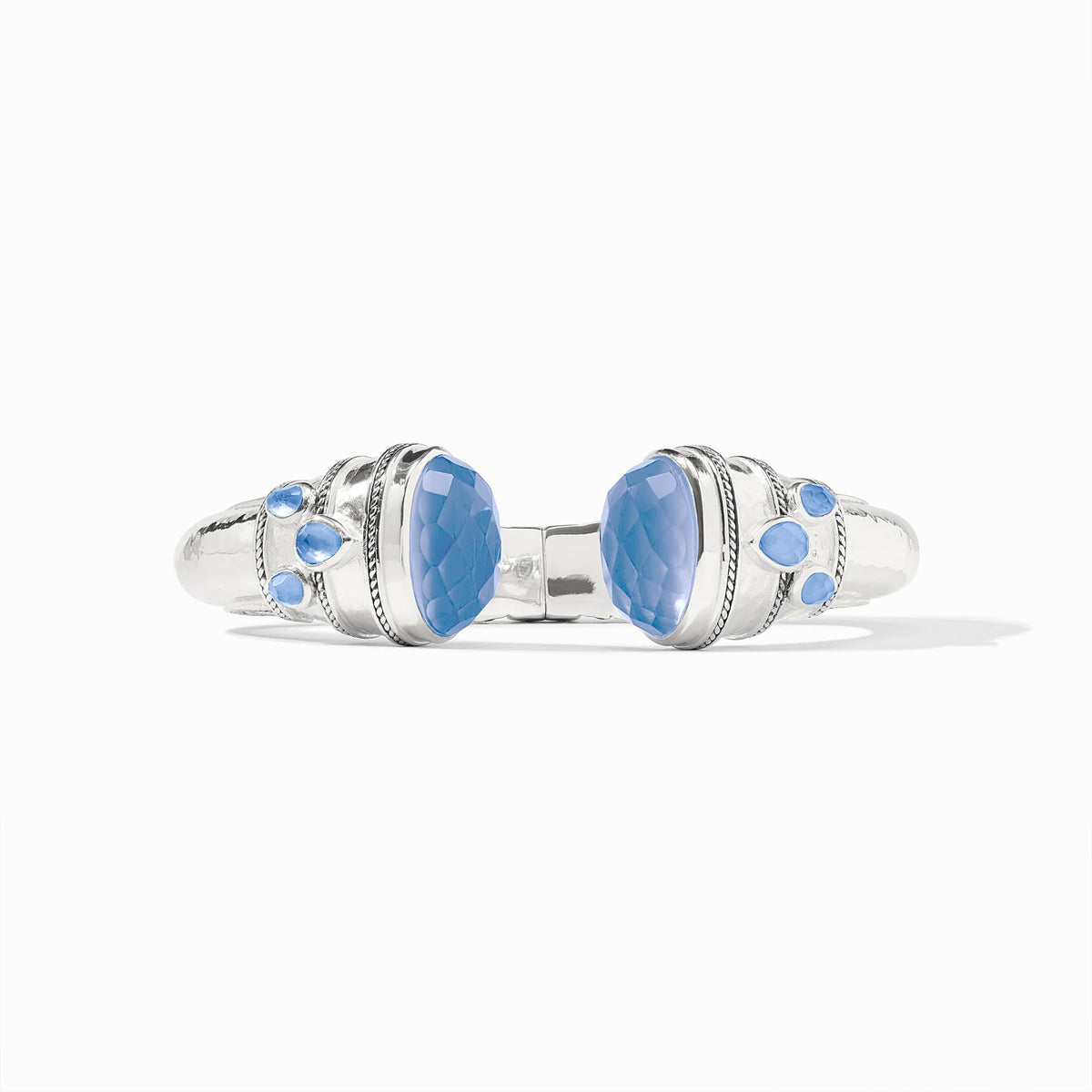 Julie Vos hallmark Cannes Cuff in pure silver plate with imported glass; small size at 2.20 inch diameter and 0.8 inch width.