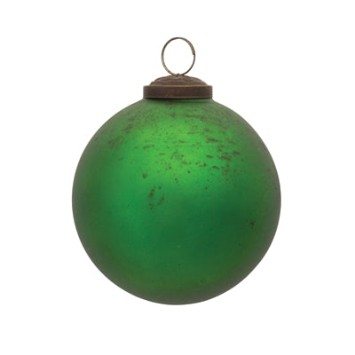 Glass green spherical ornament with a smooth finish