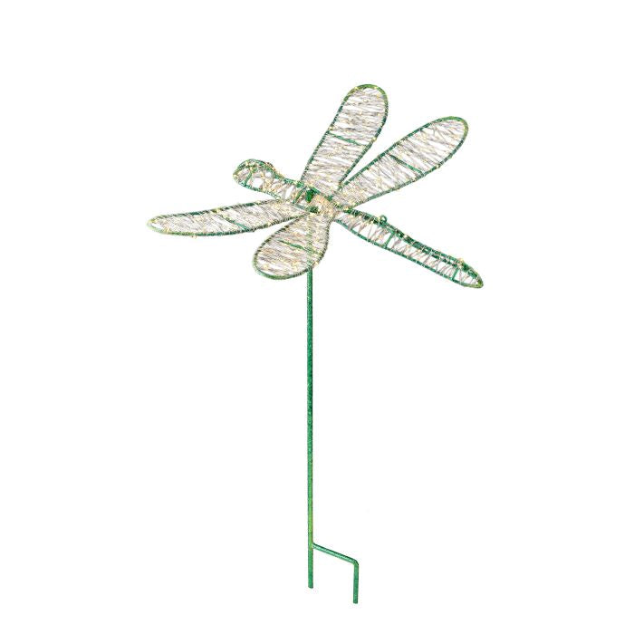Micro LED dragonfly stake light with a glittery finish in blue tones.