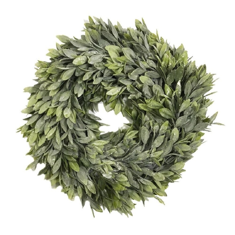 Twelve-inch flocked sage green plastic candle ring with a matte finish.