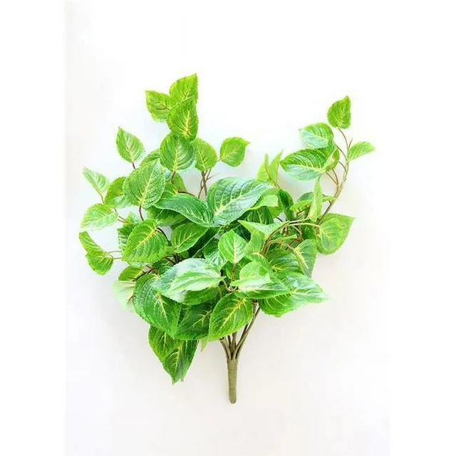 Artificial Coleus bush with vibrant green leaves in a 20-inch UV-protected plastic and wire planter.