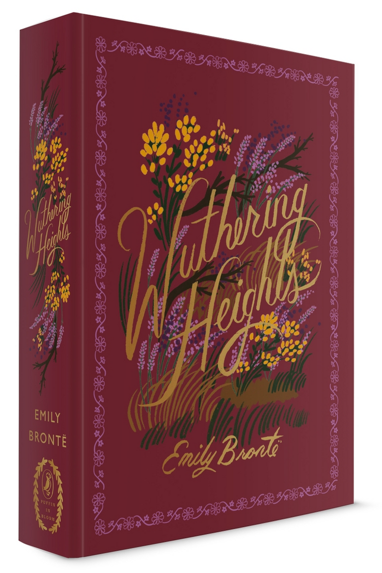 Wuthering Heights by Emily Brontë, Puffin in Bloom edition with floral cover art on maroon cloth.
