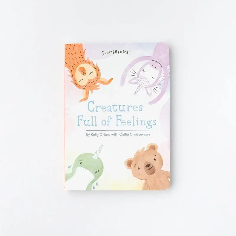 Board book cover featuring the Slumberkins Creatures Full of Feelings title with a soft illustration style.