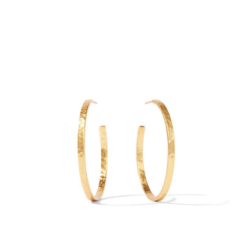 Medium-sized crescent-shaped hoop earring in a metallic finish.