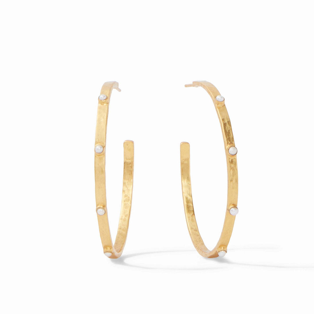 Crescent Stone Hoop Gold