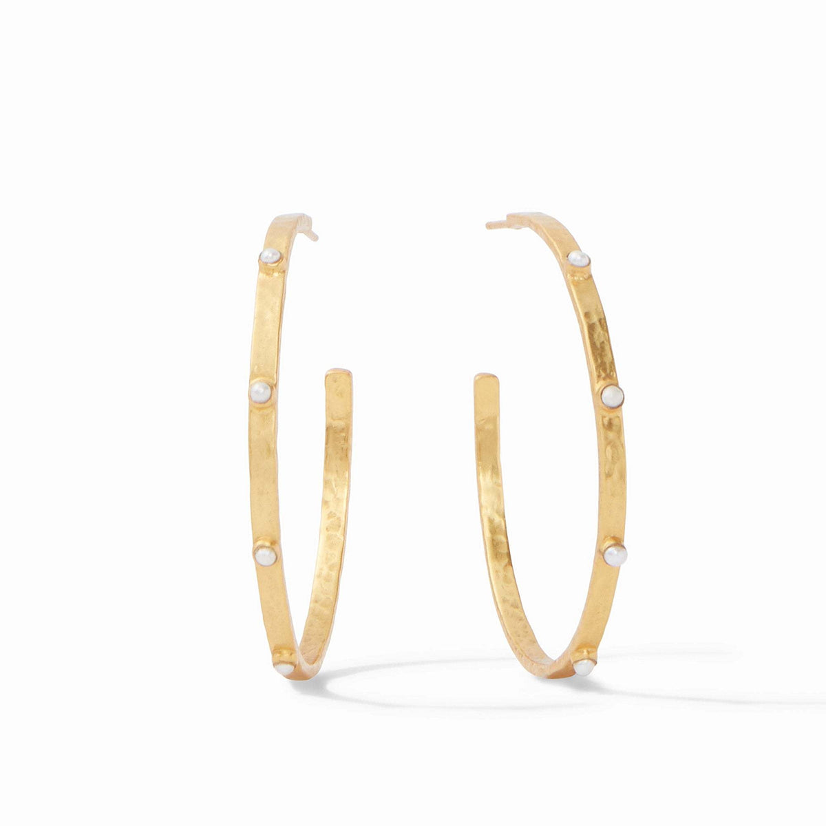 Extra large gold-plated crescent hoop earring with pearl gemstone accents