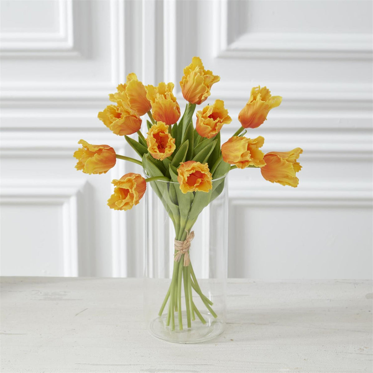 Real touch parrot tulip bundle with plastic stems in green wire structure
