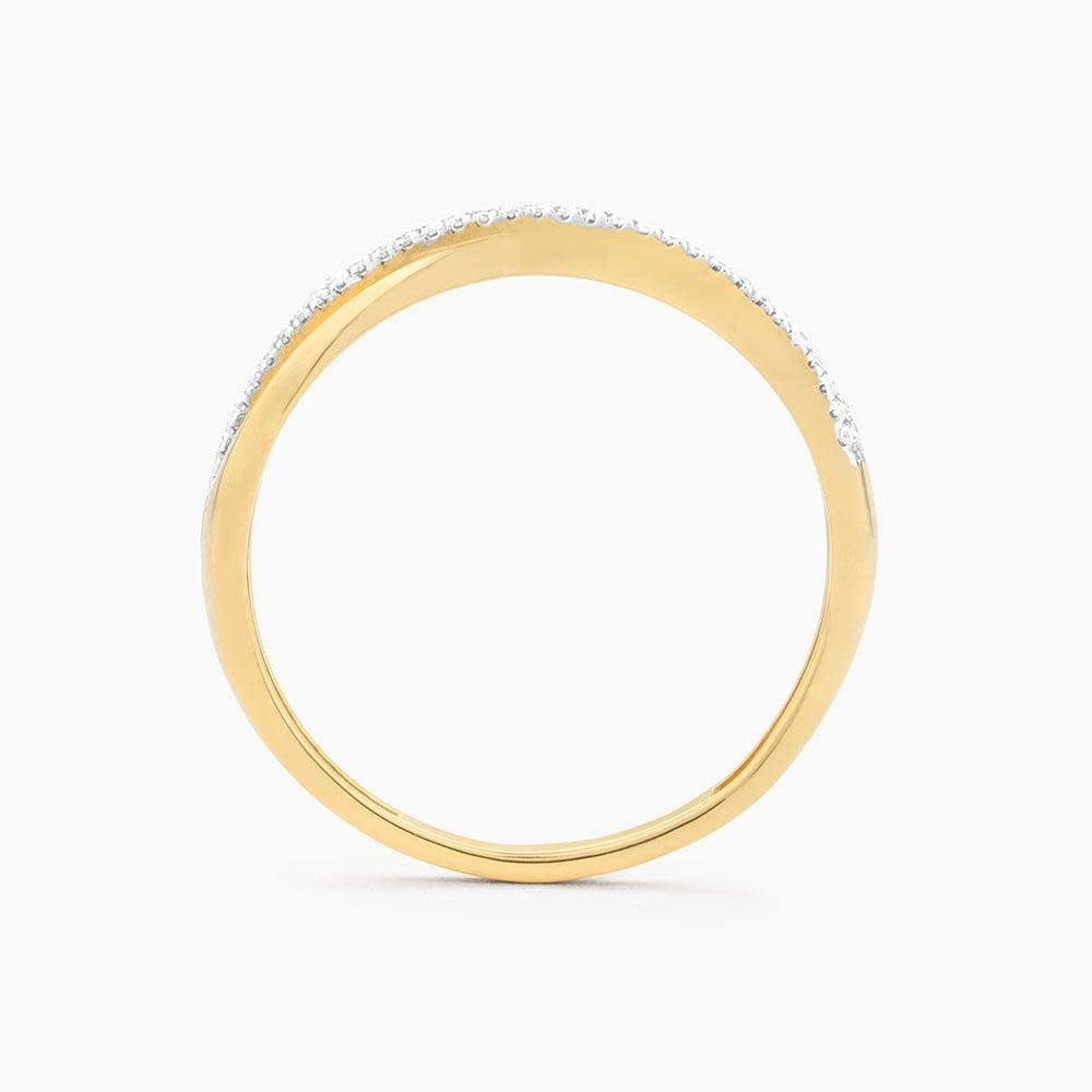 Gold-plated sterling silver crisscross stackable ring with diamond accents