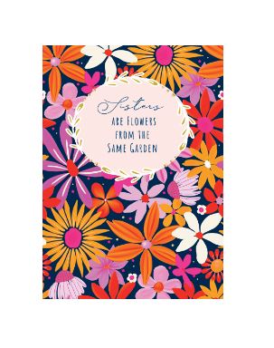 Funky Flowers greeting card featuring a colorful floral pattern with bold typography on white stock.