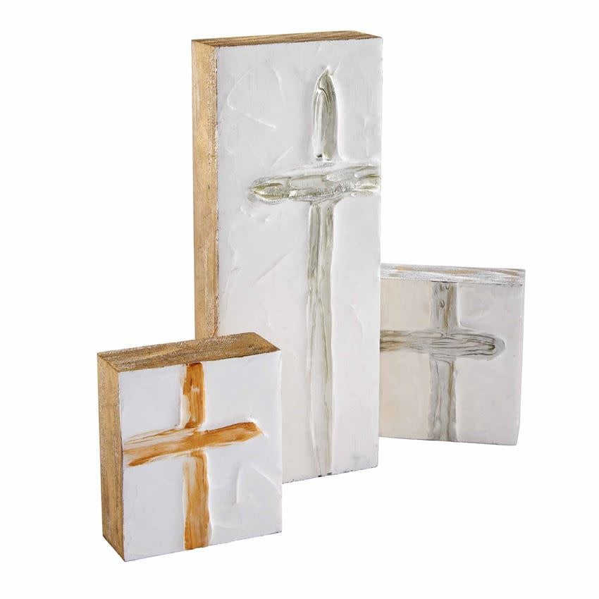 Square pine wood plaque with a textured hand-painted gel surface featuring metallic foil side detail.