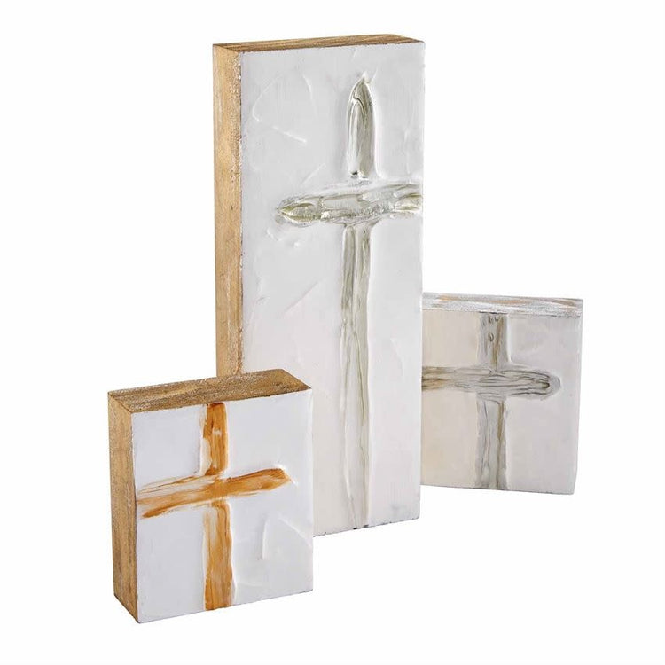 Square pine wood plaque with a textured hand-painted gel surface featuring metallic foil side detail.