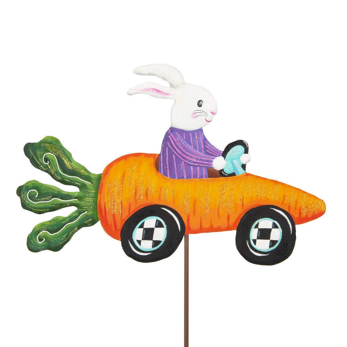Carrot Car wooden toy vehicle in orange with black wheels