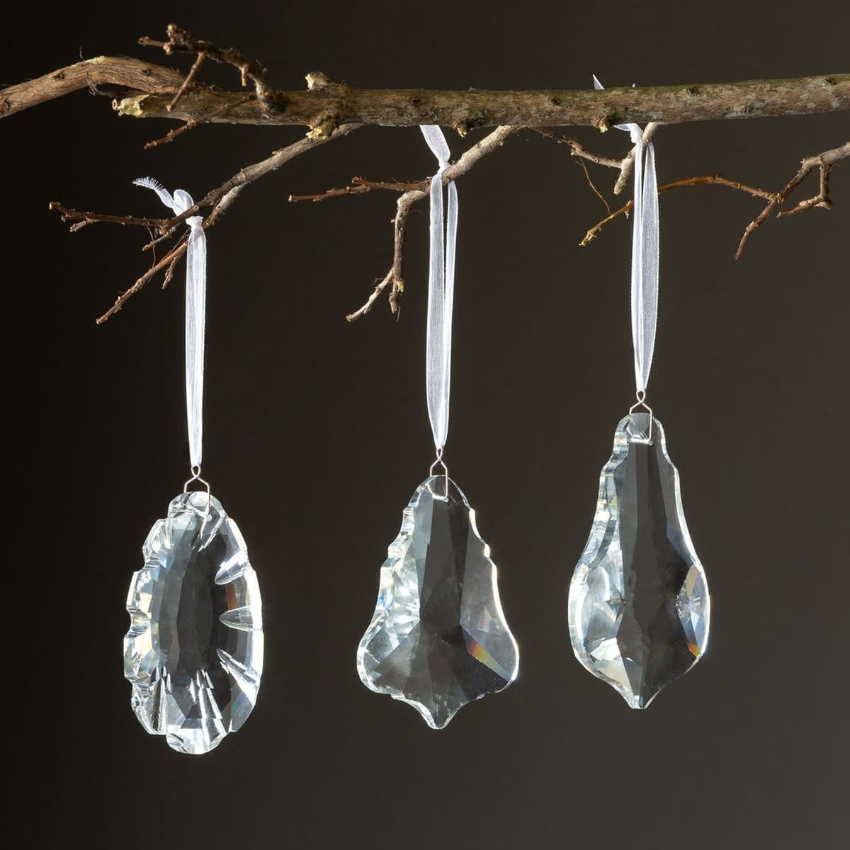 Clear glass crystal drop ornament with a faceted teardrop shape.