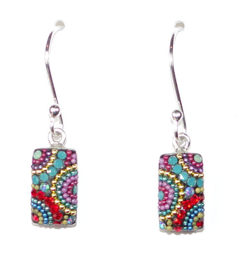 Petite multi-color Austrian crystal earrings in a solid silver setting with French wire backs.
