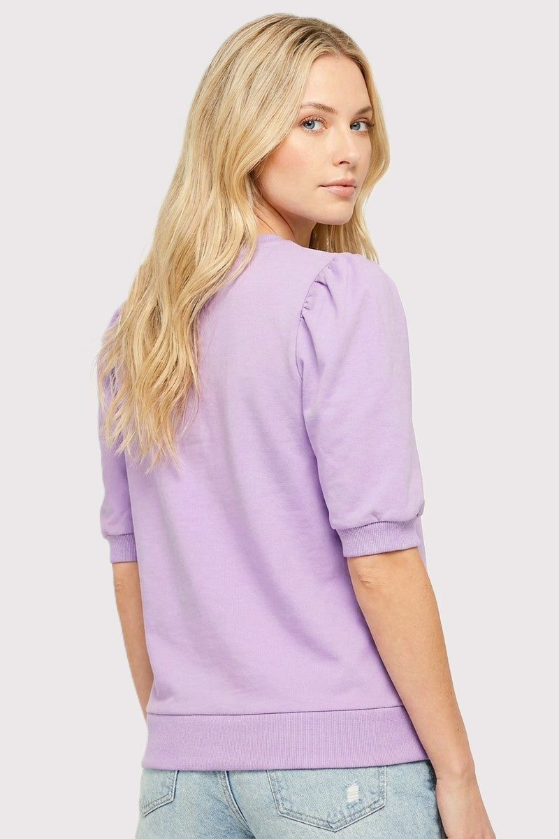 Eloise puff sleeve sweatshirt in solid color with crew neck.