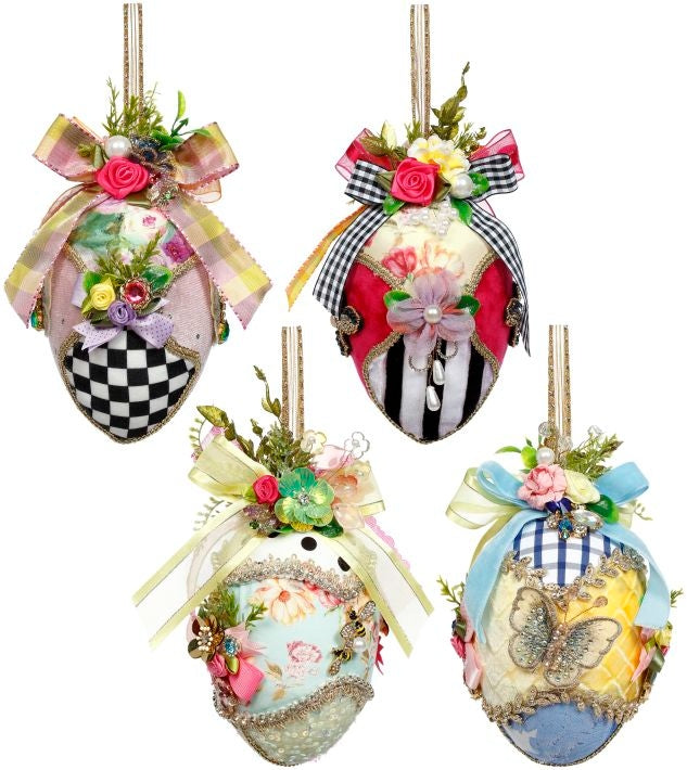 6-inch fabric Easter egg with jeweled embellishments in pastel tones