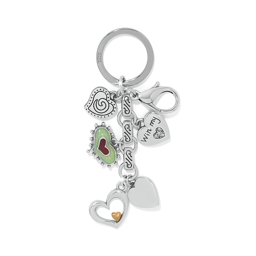 Silver-multi One Heart Key Fob with various heart charms, crystals, and enamel details.