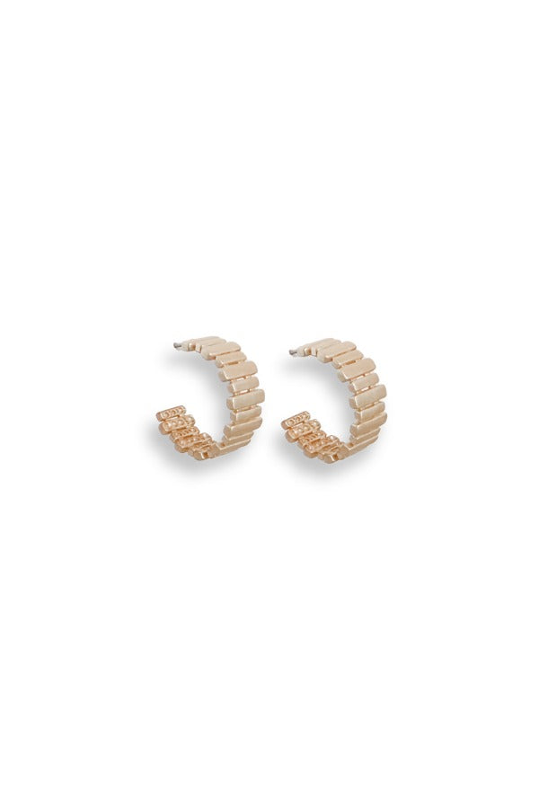 WS Hollis gold hoop earrings with a textured, segmented rectangular link design.