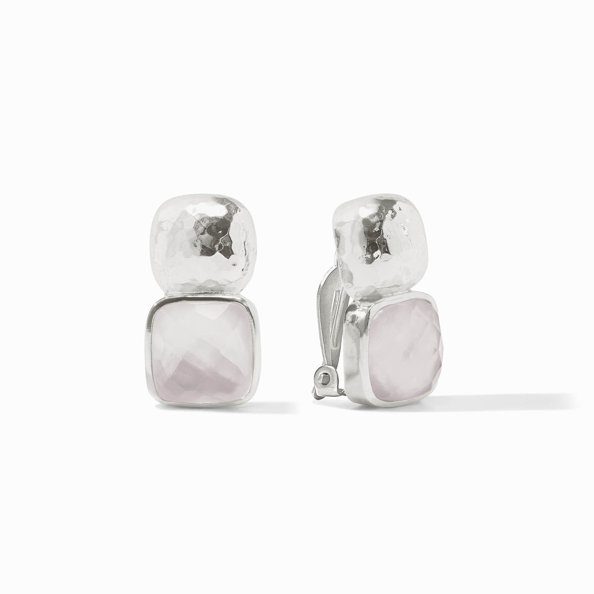Catalina clip-on earring with iridescent clear crystal on pure silver plate