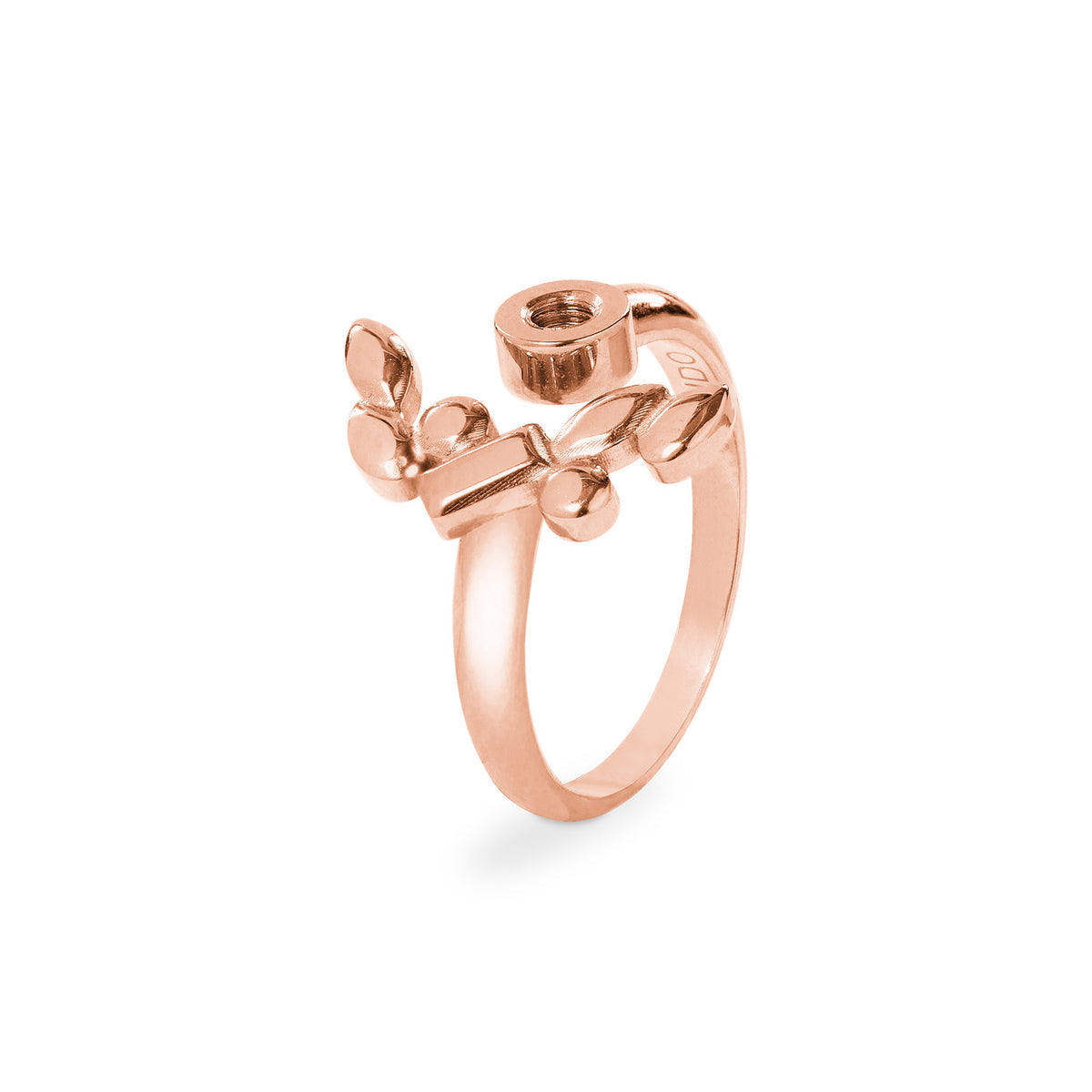 Adjustable Basic Ring Florale in silver metal with a delicate floral pattern on the band.