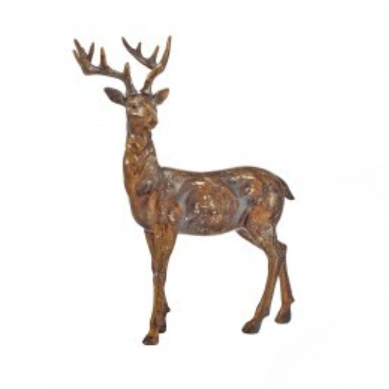 17-inch brown resin southern deer figurine with antlers in a standing pose.