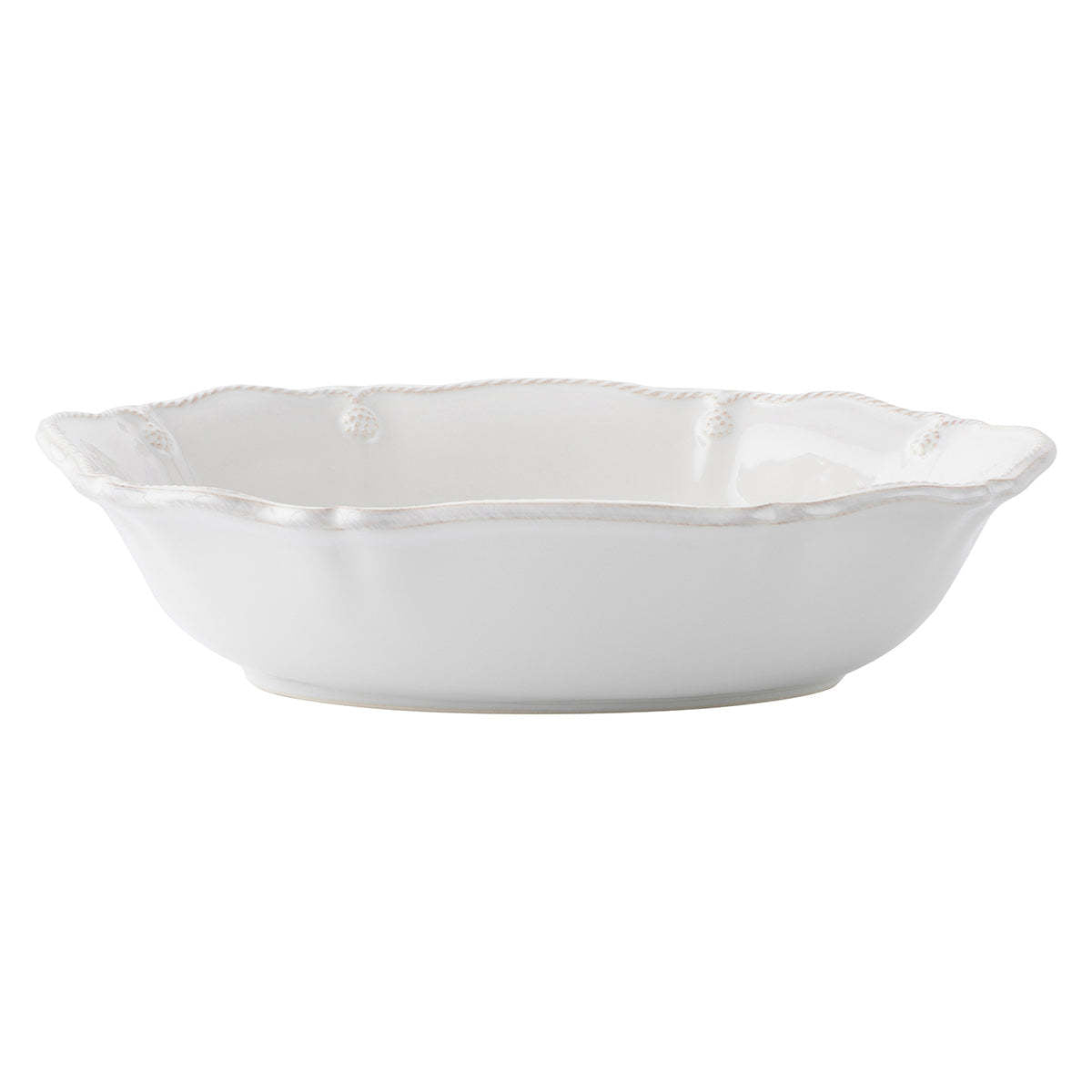 Berry & Thread 12-inch whitewash ceramic oval serving bowl with scalloped rim and berry motifs.