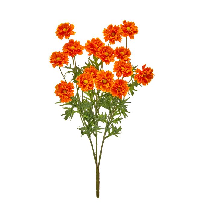 Ruffle Cosmos Bush X3 artificial plant in a white pot with ruffled green foliage.