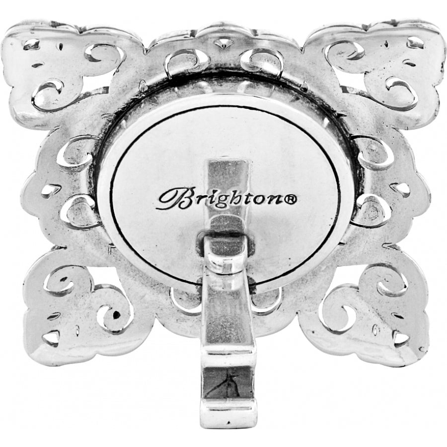 Back view of a silver-plated Geneva Clock with a swivel arm and Brighton logo engraving.