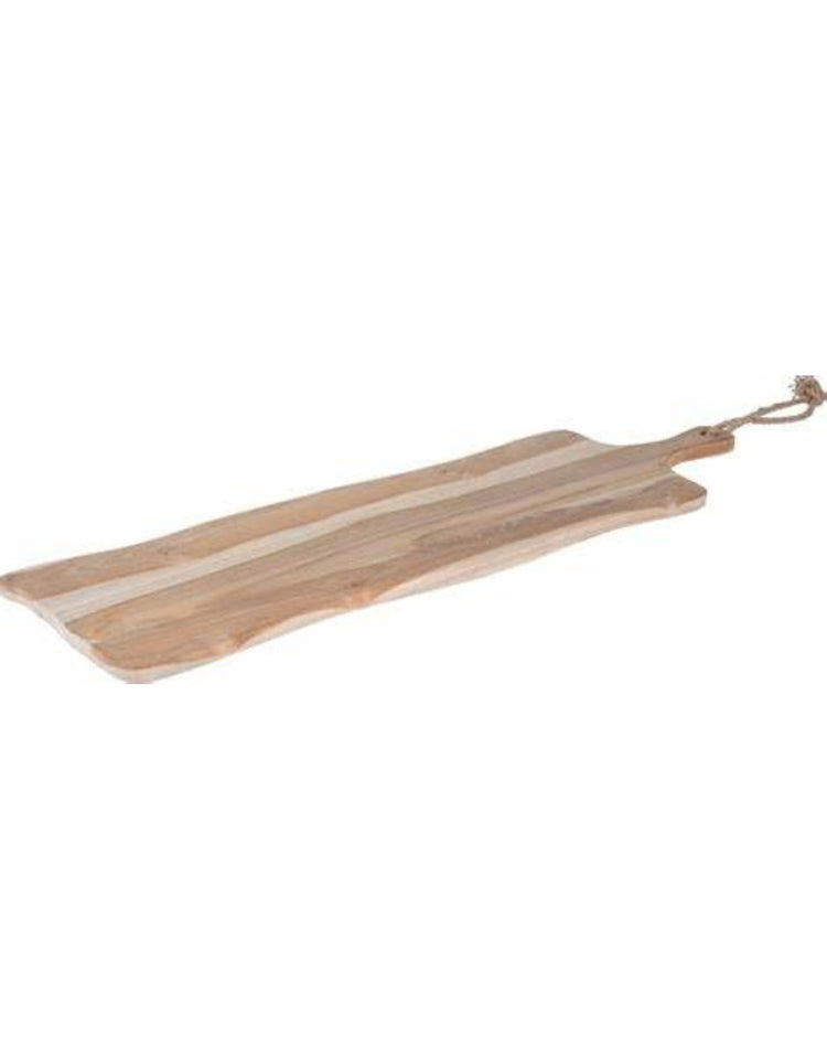 Rectangular teak wood cutting board with a non-slip grip edge
