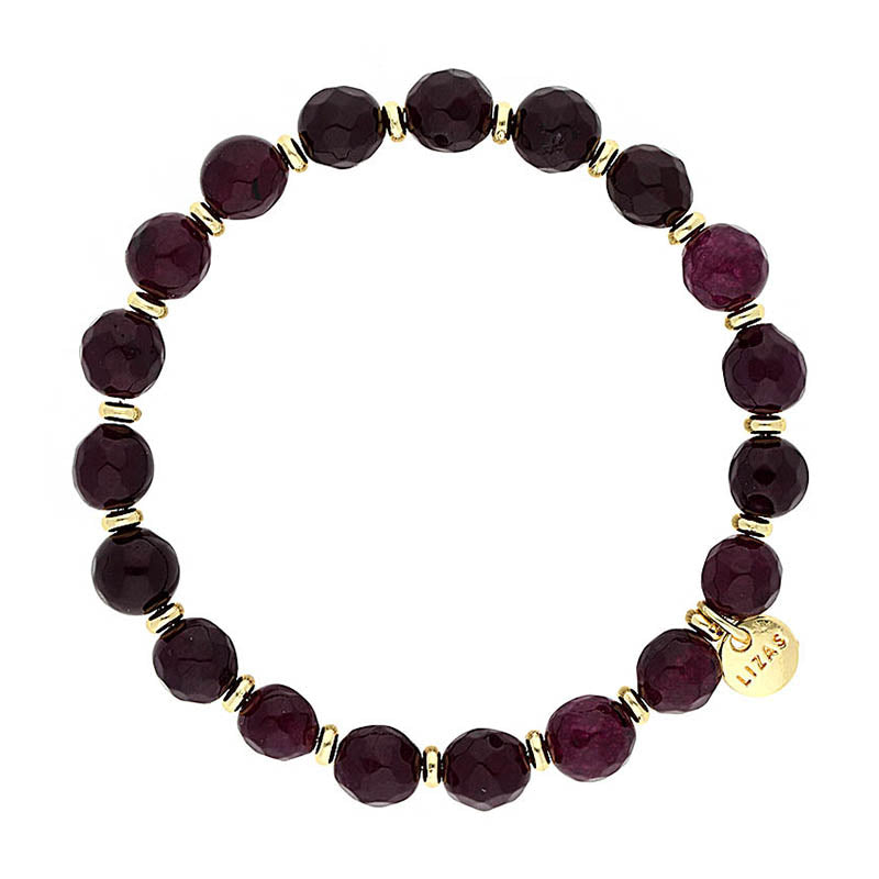 Lizas Beaumont bracelet featuring faceted dark purple natural stones and gold-toned spacers.