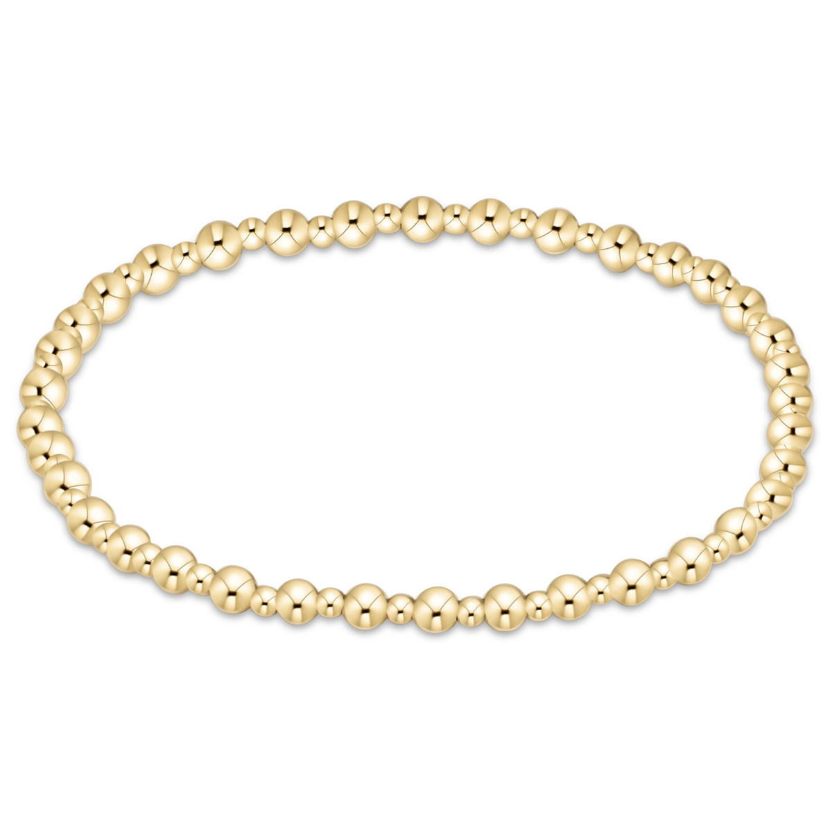 Grateful Gold 3mm Bracelet featuring alternating 2mm and 3mm 14kt gold-filled beads on elastic.
