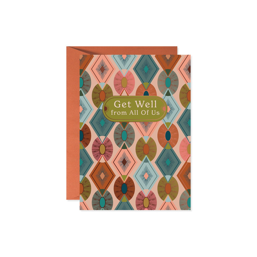Get Well card with trendy southwestern geometric patterns in earth tones.